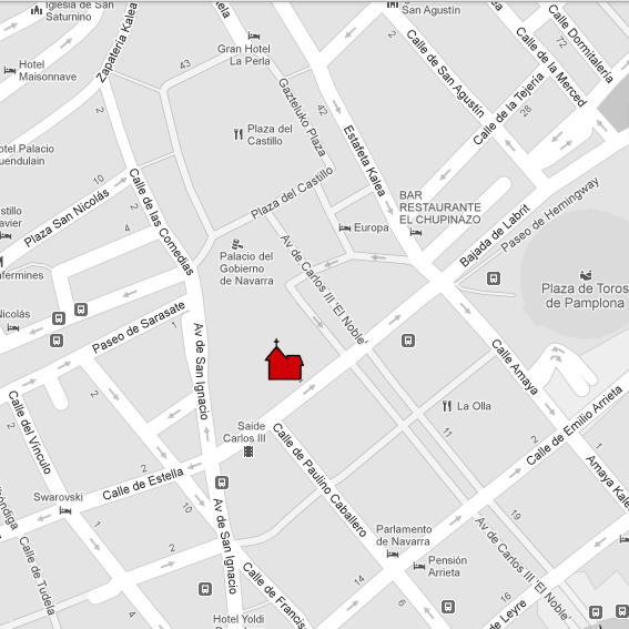 Plano localización Basílica de San Ignacio e Iglesia de Nuestra Señora del Perpetuo Socorro Pamplona